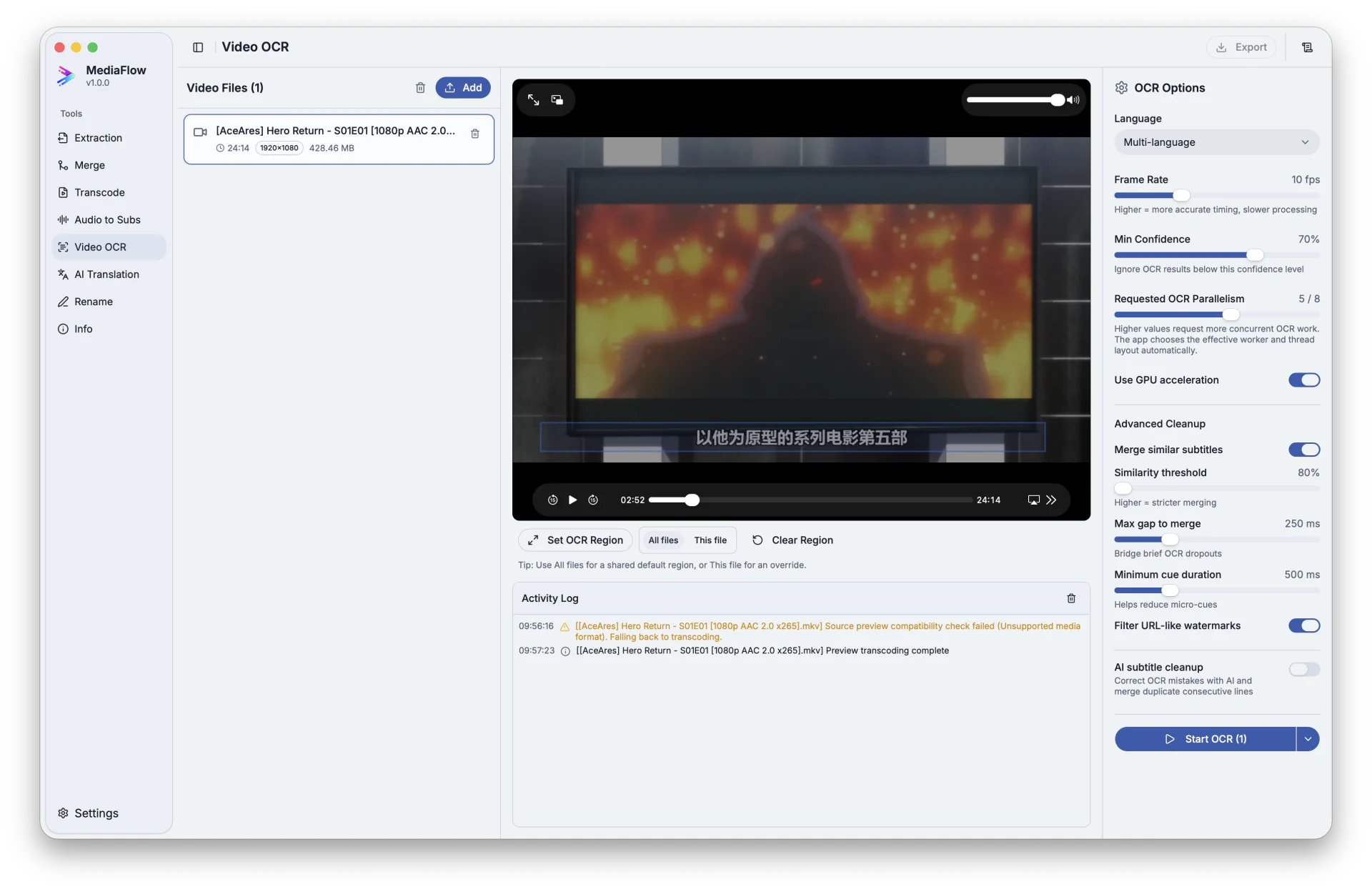 Recover burned-in subtitles screenshot