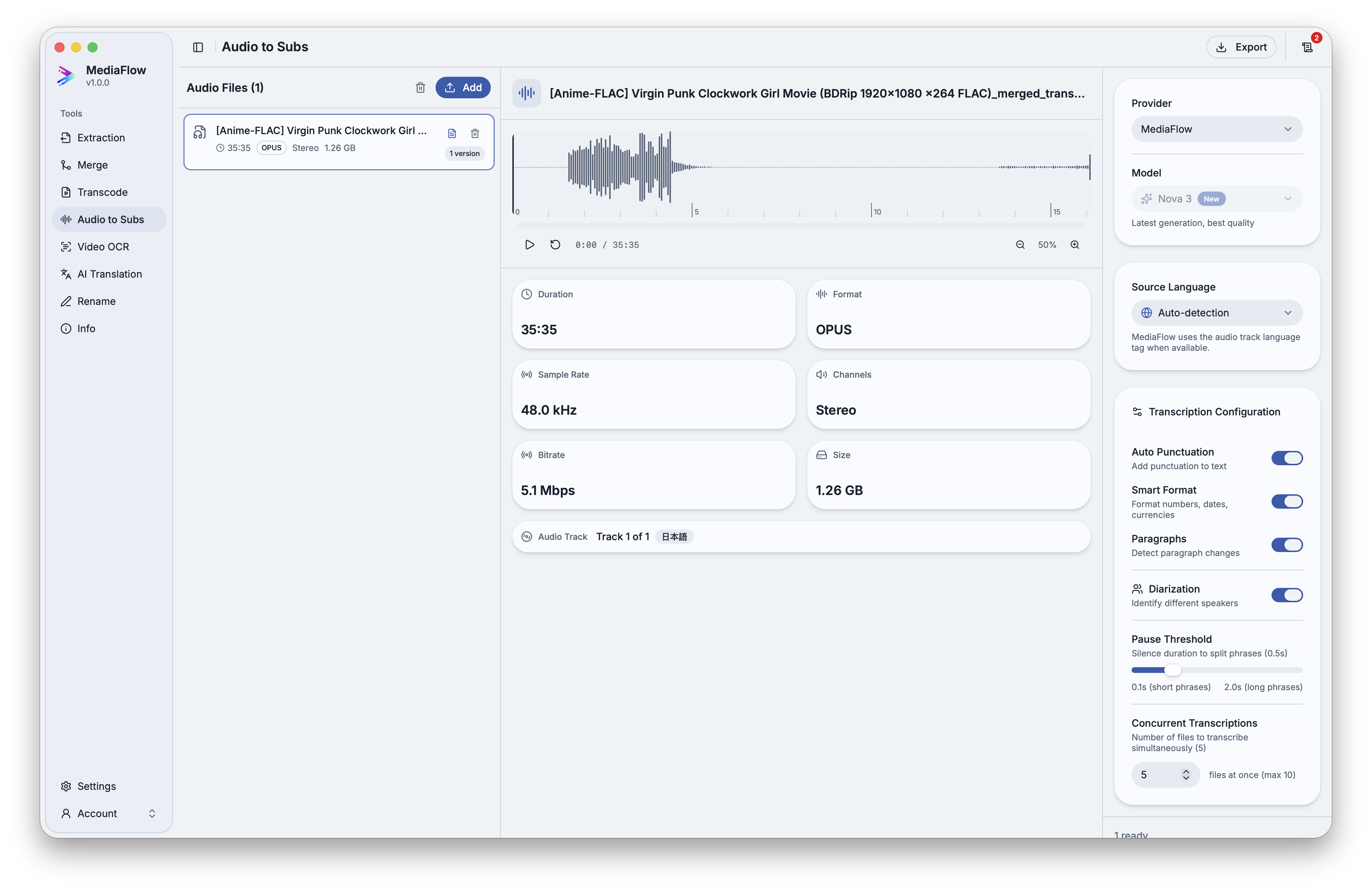 Generate subtitles from audio screenshot